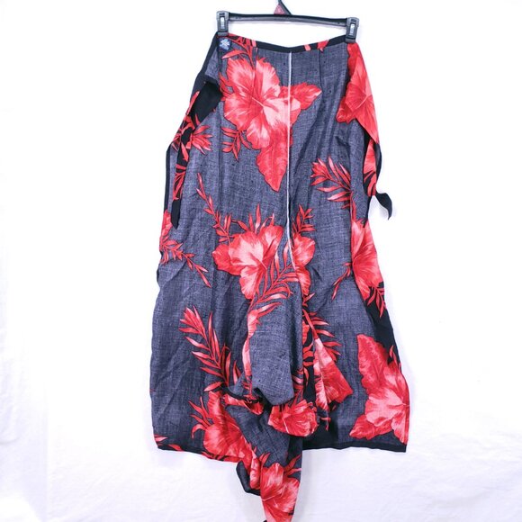 Hibiscus Collection Hawaii Red n Black Split Leg Open Sides Wrap Relaxed Floral - Picture 16 of 16